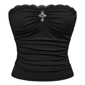 Goth Y2K Cross Strapless Tube Crop Top Whimsy Goth – Black